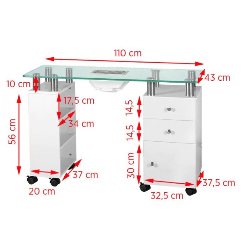 Glazen bureau met absorber wit Glazen bureau met absorber wit